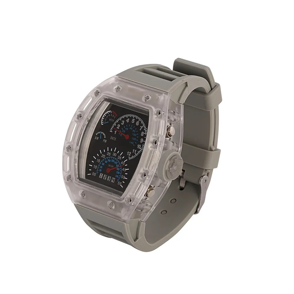 Модные спортивные мужские часы светодиодный на каждый день поверхность инструмента автомобиля силиконовые подарки для мужчин и женщин цифровые наручные часы montre homme - Цвет: Gray