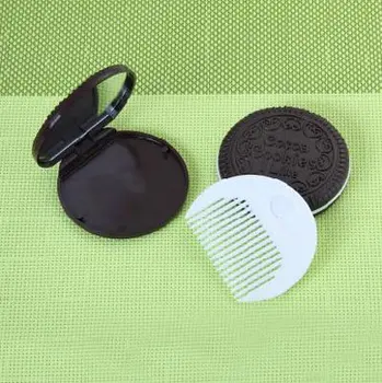 

50pcs Compact Mirror Cute Chocolate Cookies Portable Makeup Mirror Comb