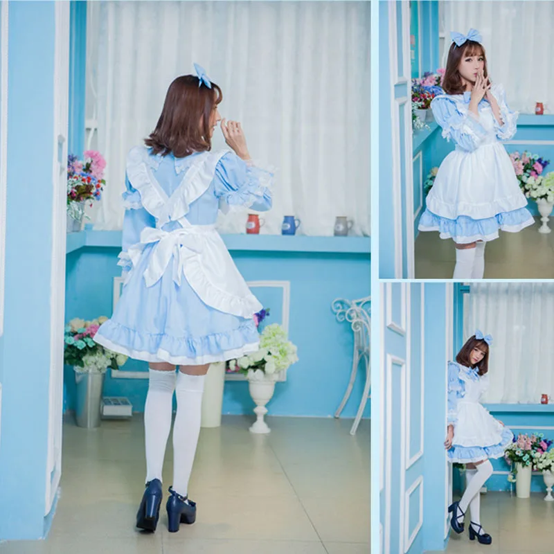 Coshome Women Girls Maid Cosplay Alice Costumes Family Matching Clothing Mother Daughter Blue Lolita Dress For Halloween Party (4)