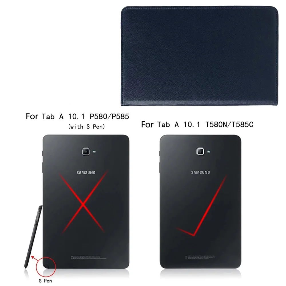 Кожаный чехол с поворотом на 360 градусов для samsung Galaxy Tab A A6 10,1 T580 T585, защитный чехол для планшета - Цвет: Dark Blue