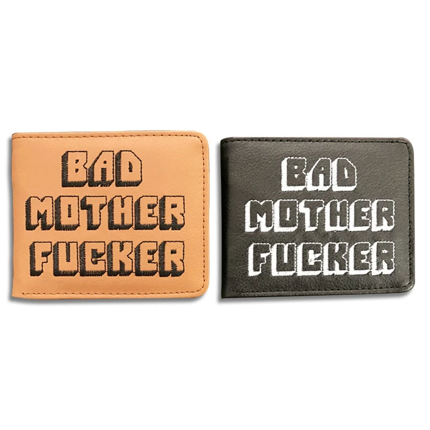 

Vintage Pulp Fiction Wallet zipper Coin Pocket Purses Card Holder Small Purse Embroidery Bad Mother Letters Sew Wallet Men