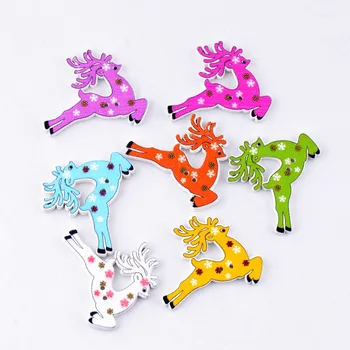 

Free Shipping Retail 10Pcs Random Mixed 2 Holes Christmasday Christmas Deer Wood Sewing Buttons Scrapbooking 35x30mm