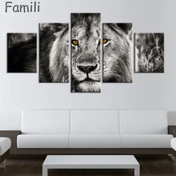 

5 Panels Canvas Painting Animal Lion Canvas Picture Moder Home Decoration For Living Room Wall Art HD Print Painting Unframed