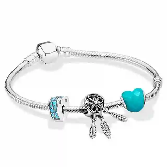 

Kristie 100% 925 Sterling Silver 1:1 ZT0124 Blue Dream Cool Summer Beaded BRACELET WITH CLASP Gift High Quality Set