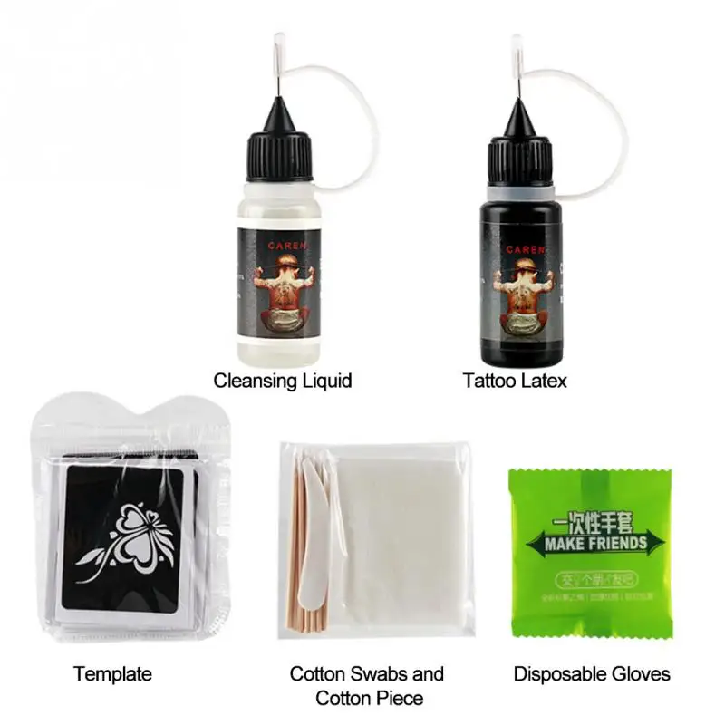 

15ml Tattoo Ink Set Body Paint Eyebrow Permanent Makeup Tattoo Set + Tattoo Latex + Template + Cotton Swabs + Disposable Gloves