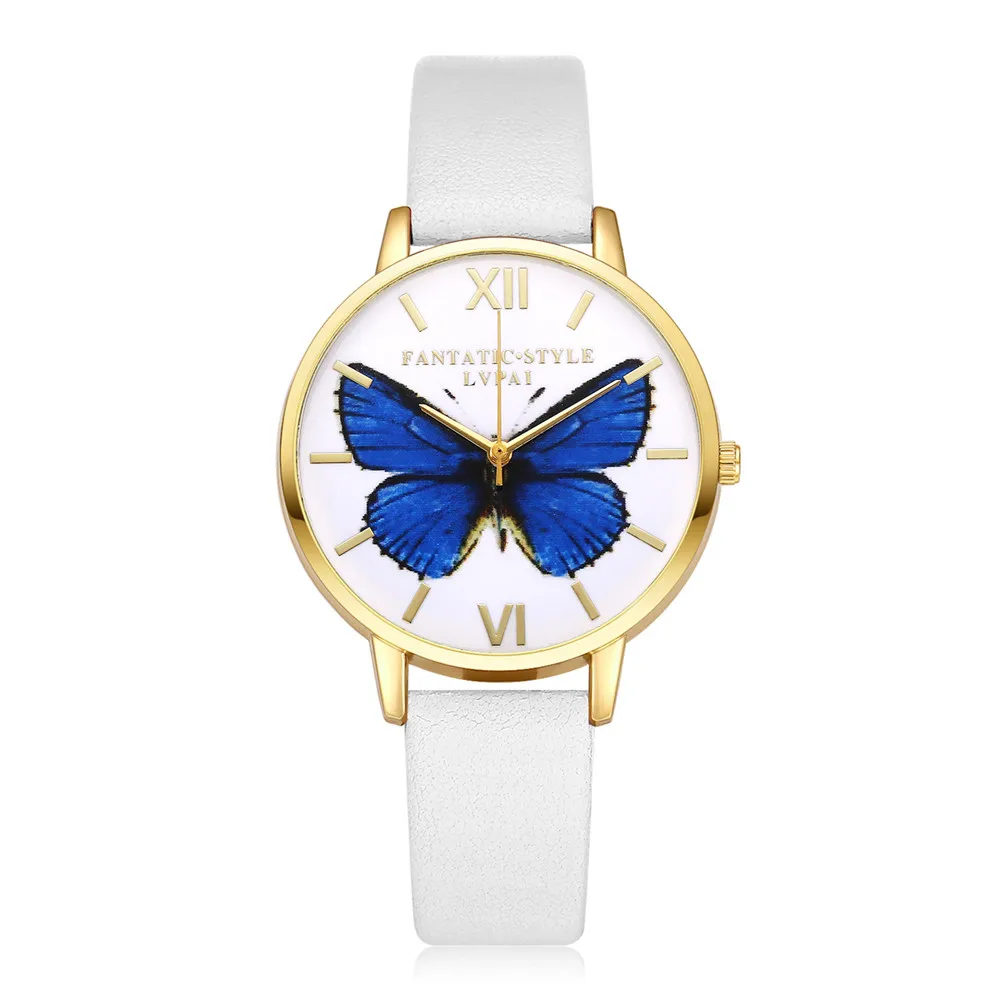 

Lvpai Butterfly Clock Hot Selling Luxury Fashion Women Watch Style PU Leather Band Analog Quartz Wrist Watch &Whloesale
