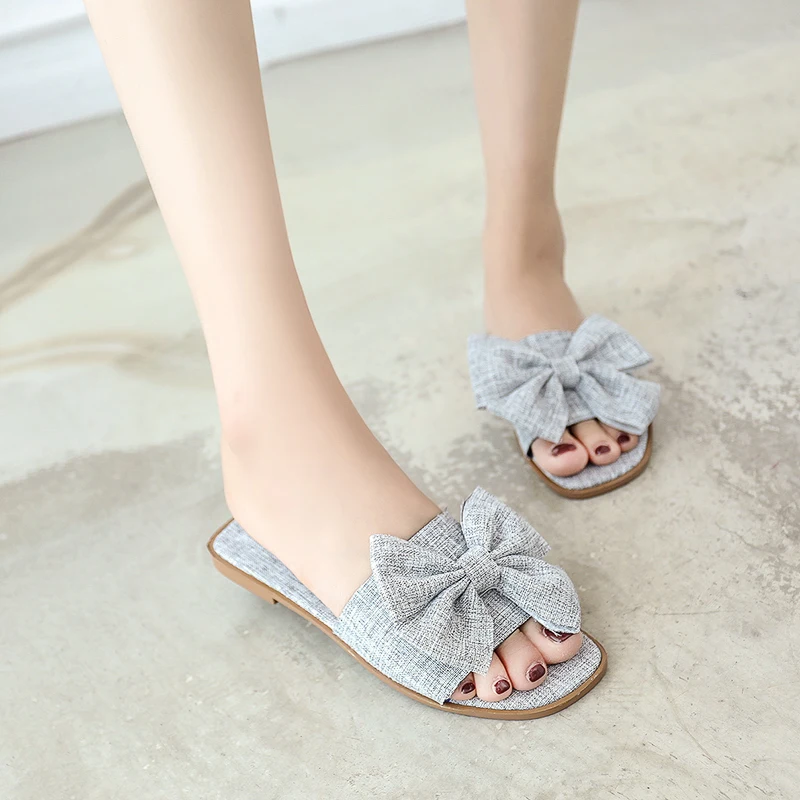 

SAILING LU Women Shoes Butterfly Knot Slippers 2019 New Fashion Solid Cloth Causal Slides Female Daily Outdoor Creepers XWT1591