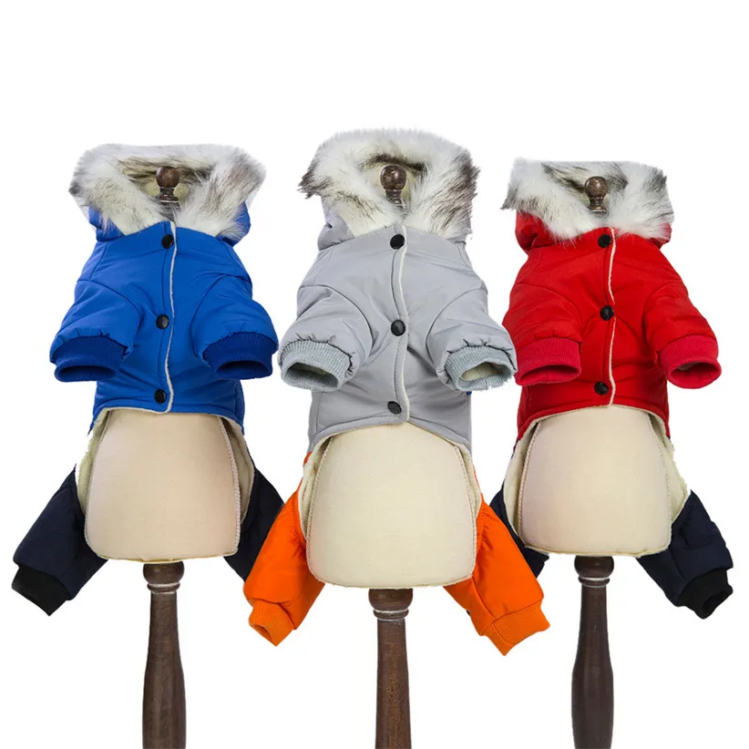 Дропшиппинг синие комбинезоны для собак холодная зима ветрозащитная теплая одежда для собак меховая Толстовка спортивный костюм для питомцев 80919