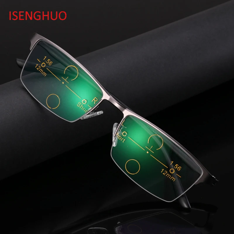 

ISENGHUO Adjustable Vision Bifocal Transition Sun Photochromic Progressive Reading Glasses Multifocal Eyeglasses 1.0-3.5
