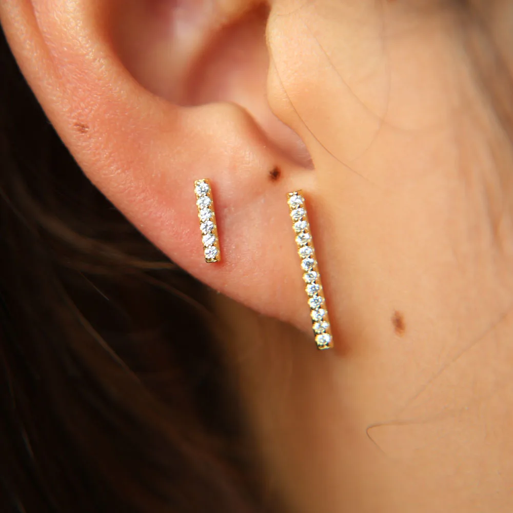 2017 Sale New Fashion Trendy Women Earrings Real 925 Silver Long Short Bar Studs Micro Pave Cz Bling Sparking Delicate Earring (7)