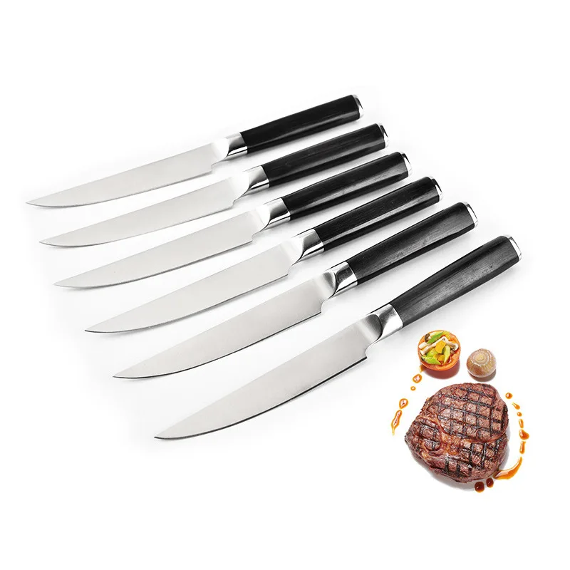 

6PCS/SET Color Wood Scythe Tool Set High Quality Steak Knives Set With Wood Handle Dinner Knife Steak Cutlery Flatware Sets