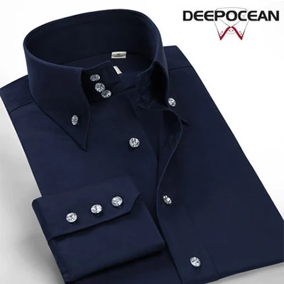 Deepocean модная мужская рубашка размера плюс, приталенная рубашка с длинным рукавом, брендовая хлопковая Повседневная Деловая мужская одежда DaDDX00615LS - Цвет: DaDDX86509L