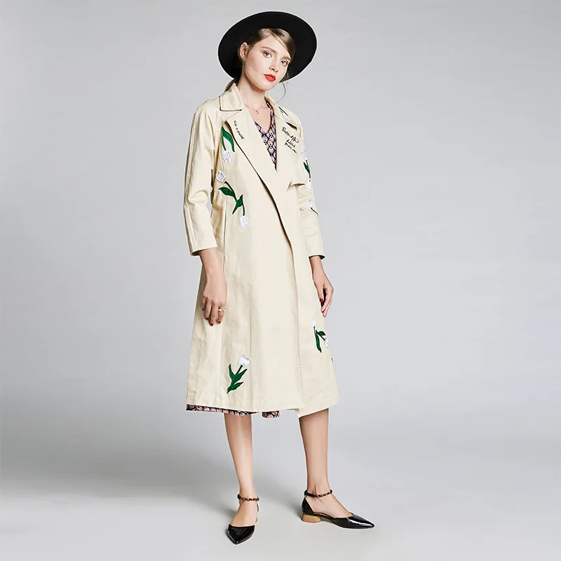Réglable Femmes Down kaki Une Automne Broderie See Longue 2018 Coton Nouvelles Turn Lâche 100 Tranchée Col Manteaux Ligne Chart fYFSqxn