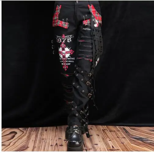 

28-35!2017 Korean version of the non-mainstream punk skull black pants with loose scarves Europe singer clothing