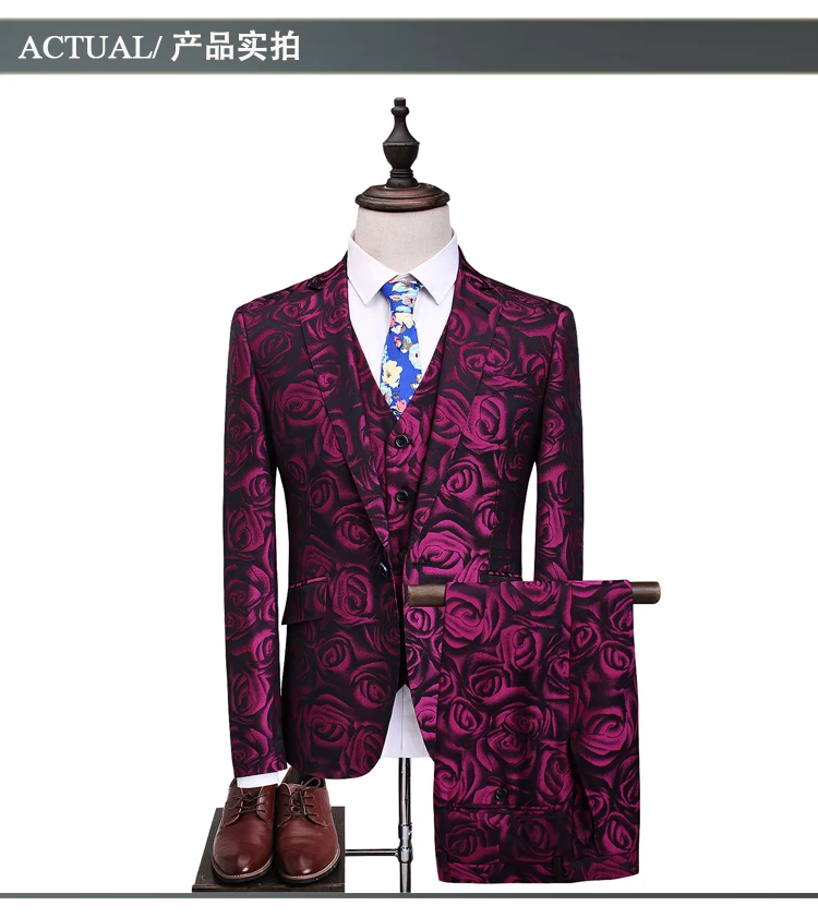 2018 новый мужской костюм высокое качество высокой моды Цветочный принт костюмы Прибытие Seasonthree пьесы костюмы (куртка, рубашка и брюки)