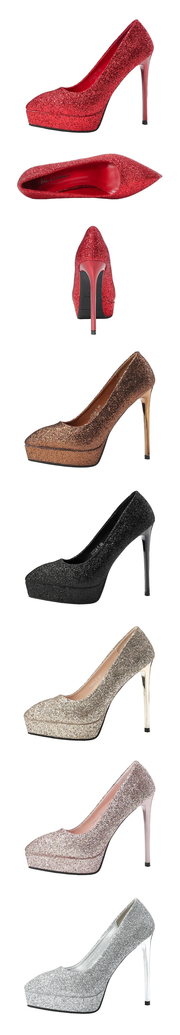 Г., весенне-осенние блестящие серебристые, золотые свадебные туфли женские туфли-лодочки на высоком каблуке обувь на платформе 12 см Женская обувь для вечеринки, выпускного