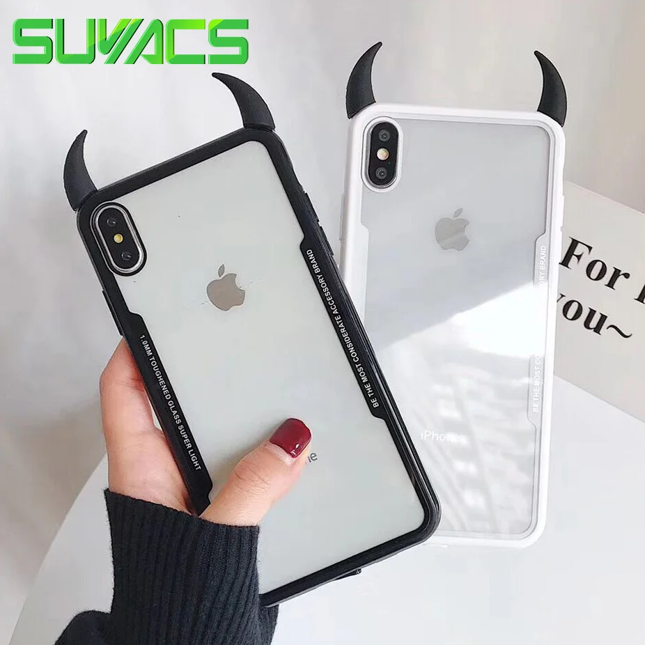 SUYACS Hot Devil Horn Забавный чехол для телефона для iPhone 11 Pro Max 7 8 Plus X XS MAX XR 6 6S акриловый прозрачный мягкий чехол на заднюю панель телефона