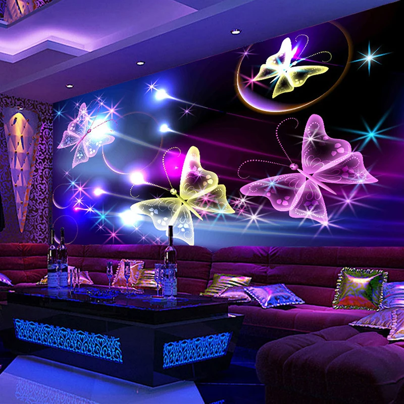 

Custom 3D Photo Wallpaper Shining Meteor Butterfly KTV Bar Large Mural Wallpaper For Walls 3D Living Room Mural Home Decor Decal