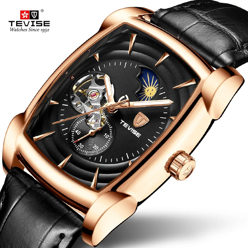 Mechanische Uhr Tevise T802d Automatische Uhr Mond Phase Leucht Hand Wasserdichte Herren Uhren Leder Armbanduhren Dropshipping Mechanical Watches Aliexpress