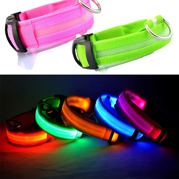 Nylon LED Pet Dog Collar Night Safety Flashing Glow In The Dark Dog