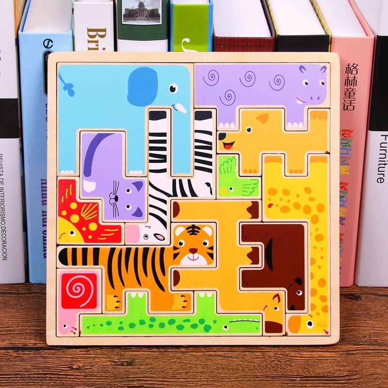 Kids 3D Puzzle Jigsaw Wooden Toys Cartoon Animals Puzzles Child Educational Toy for Children Tangram Jigsaw Board