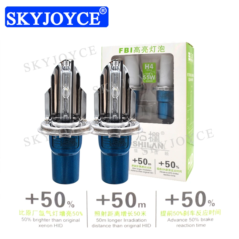 SKYJOYCE 35 Вт H4 Биксеноновые Ксеноновые лампы для H4 HID комплект для переоборудования 55 W 5500 K с надписью ФБР(FBI) Быстрый Яркий 55 Вт Hi/короче спереди и длиннее сзади) биксенон H4 HID качели лампы