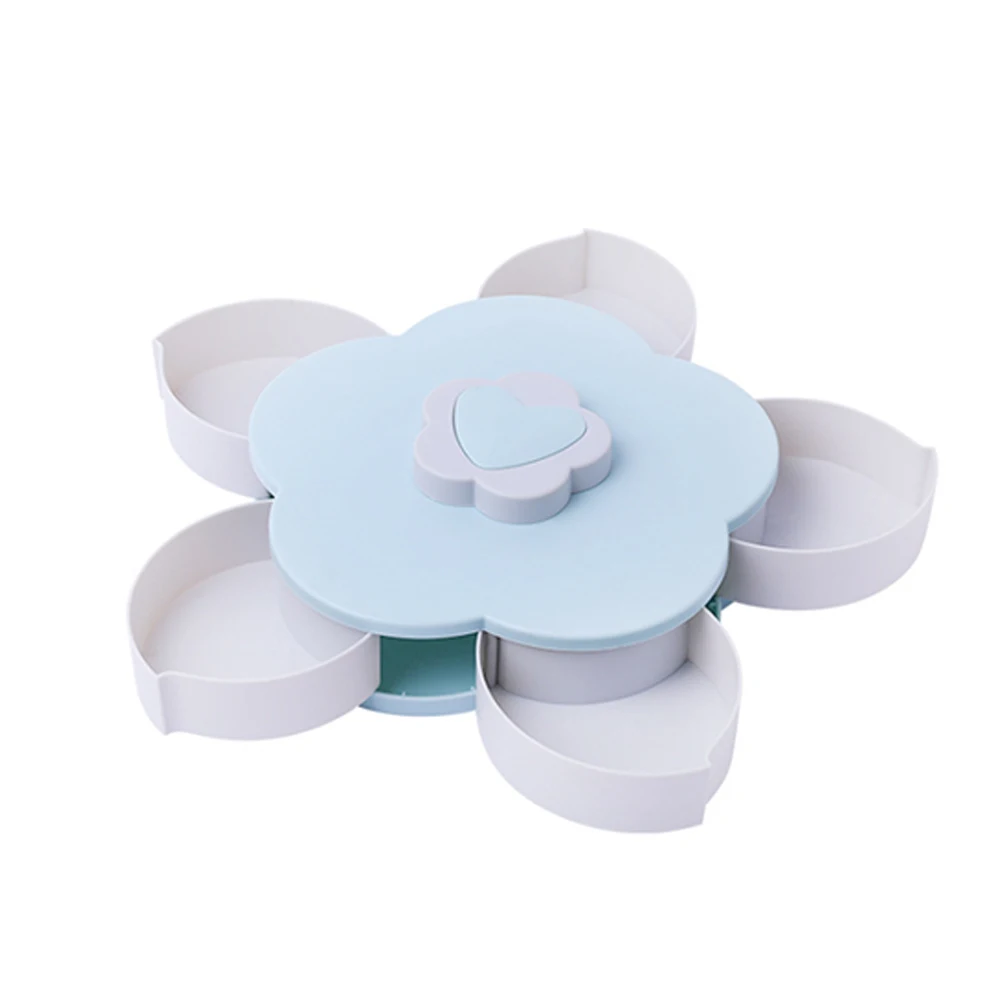 

New Flower Petal Fruit Plate Rotating Candy Storage Box 5 Grids Nuts Snack Tray Storage kitchen storage tool
