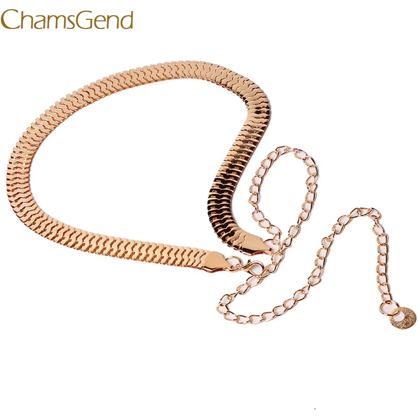 Chamsgend ремень новый дизайн женская мода рыбья кожа узор металлическая Золотая