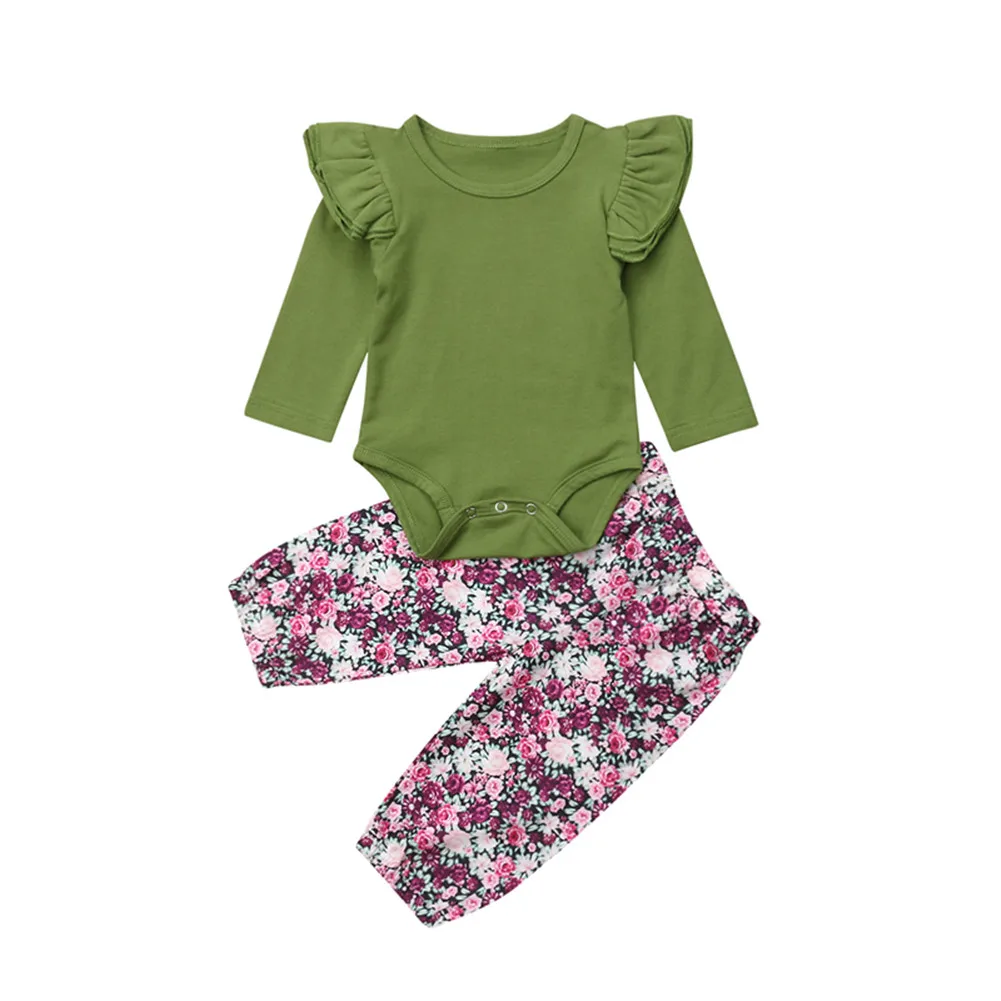 Newborn Kids Baby Girls Floral Clothes Ruffle Sleeve Tops Bodysuit