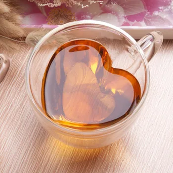 

Heart Love Shaped Double Wall Glass Mug Resistant Tea Beer Mug Milk Lemon Juice Cup Drinkware Lover Coffee Cups Mug Gift