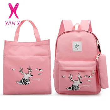 

3 Pcs/set Backpack Female Deer Printing Backpack School Bags for Girls Cute Orthopedic Satchel Travel Bag Laptop Backpacks 2019