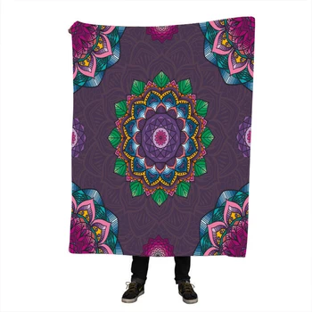 

Soft Velvet Plush Throw Blanket Mandala Print Floral Sherpa Blanket for Couch Black and White Boho Throw Travel