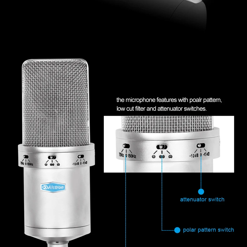 Оригинальные Alctron TL69 профессиональный большой диафрагмой мульти-узор Студийный конденсаторный Запись микрофон, Запись Mic