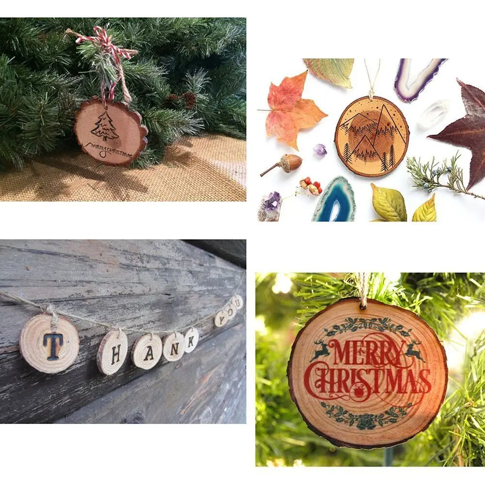 

20 PCS 6-7cm Unfinished Predrilled Wood Slices Round Log Discs+33 Feet Jute Twine DIY Party Christmas Hanging Decorations C30814