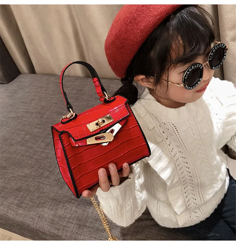 Mini bolso de mensajero de moda con cadena pequeña y bonita para chica, de marca de lujo, de diseñador, bolso cruzado con cerradura para niños, de cocodrilo PU chico niños ¡bolso!