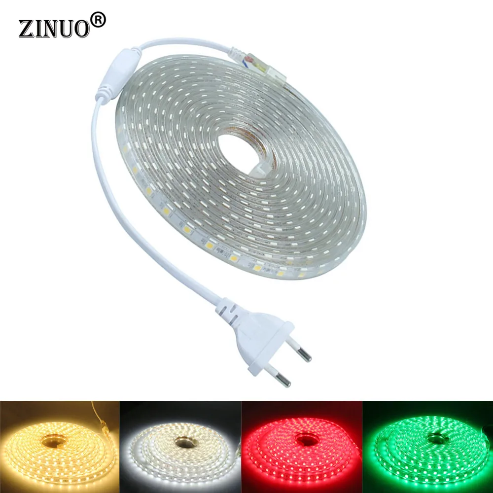 

60LED/M 25M SMD 5050 LED Strip 220V 1M 2M 3M 4M 5M 10M 15M 20M Power Plug IP65 Waterproof LED Lights
