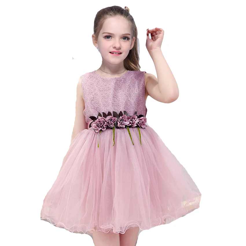 

Girls Dress New Baby Kids Summer Clothes Flower Sleeveless Ball Gown Cute Dresses Solid Chiffon Outfits Vestidos 6 8 10 12 Years