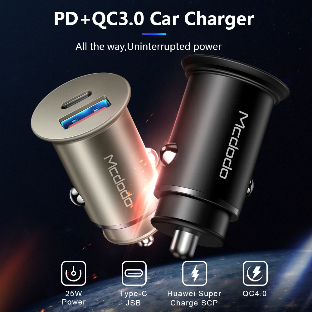 Mcdodo نوع C PD 25 W شاحن سيارة للهاتف الجوال العالمي 5A سوبر شحن سريع QC 4.0 لهواوي SCP شاحن سيارة USB محول