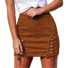 Юбки Женские осень Повседневный галстук Эластичные Европа новые замшевые ремни сексуальный пакет бедра мини юбка Vestidos De Festa SJVD5027