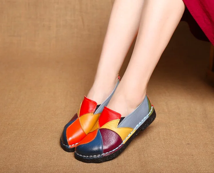 Genuine Leather Women Flats Shoes Nice Spring Summer Casual Women Shoes   Fashion Breathable Soft Mother ShoesNice0530-183348