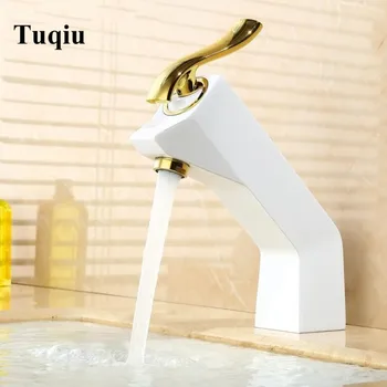 

New Arrival Bathroom Basin Faucet white and gold Finish Solid Brass Faucet Sink Mixer Tap Hot and Cold Basin Lavatory Faucet