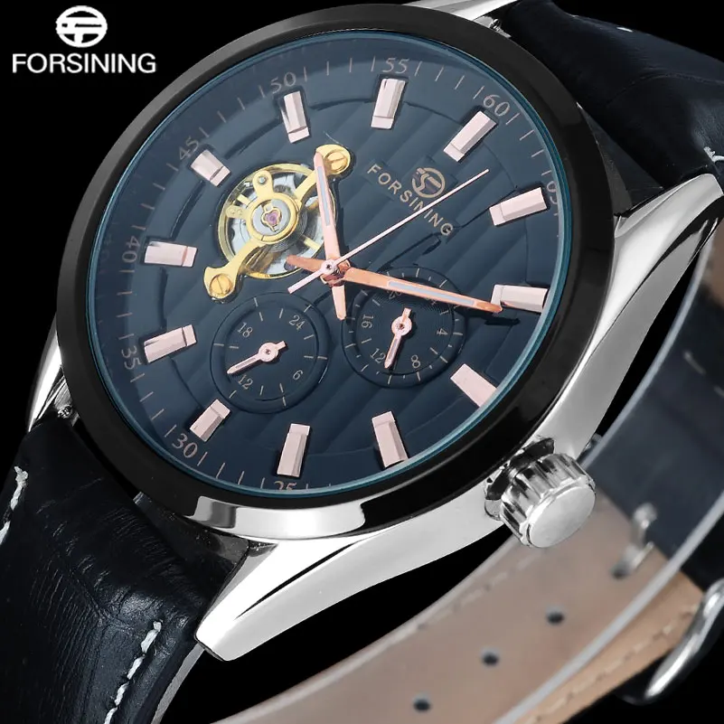 2016 Hot FORSINING Luxury Men Dress Wristwatches Genuine Leather Band Automatic Self Wind Waterproof Mechanical Watch