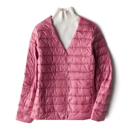 Зимний женский пуховик, ультра-светильник, парка на белом утином пуху, осенняя женская теплая тонкая короткая куртка-пуховик, верхняя одежда RH1789 - Цвет: Розовый