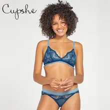 CUPSHE женское чистое синее кружевное белье 1/2 чашка сексуальный треугольный бюстгальтер нижнее белье с рюшами Cheeky низкая талия Bralette нижнее белье