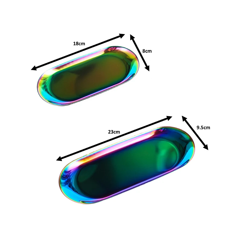 Nordic Стиль переливающийся лоток Нержавеющая сталь латунь Овальные голографические лотки для хранения товара Украшение Ресторан посуда - Цвет: 4