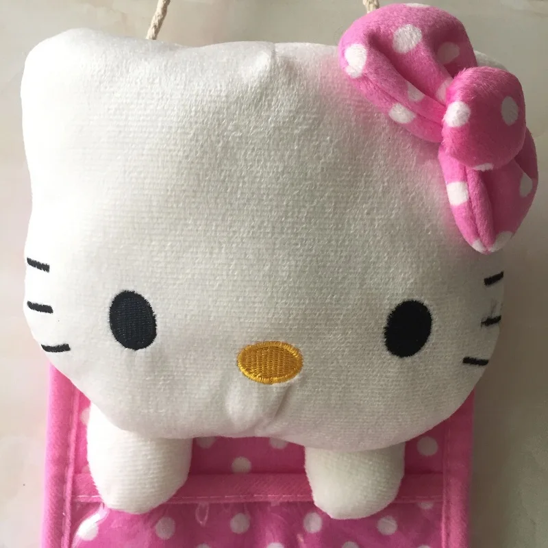 Милая подвесная сумка для хранения в горошек hello kitty, розовая косметичка, органайзер, настенная дверца, сумка для хранения мелочей, сумки, 3 кармана