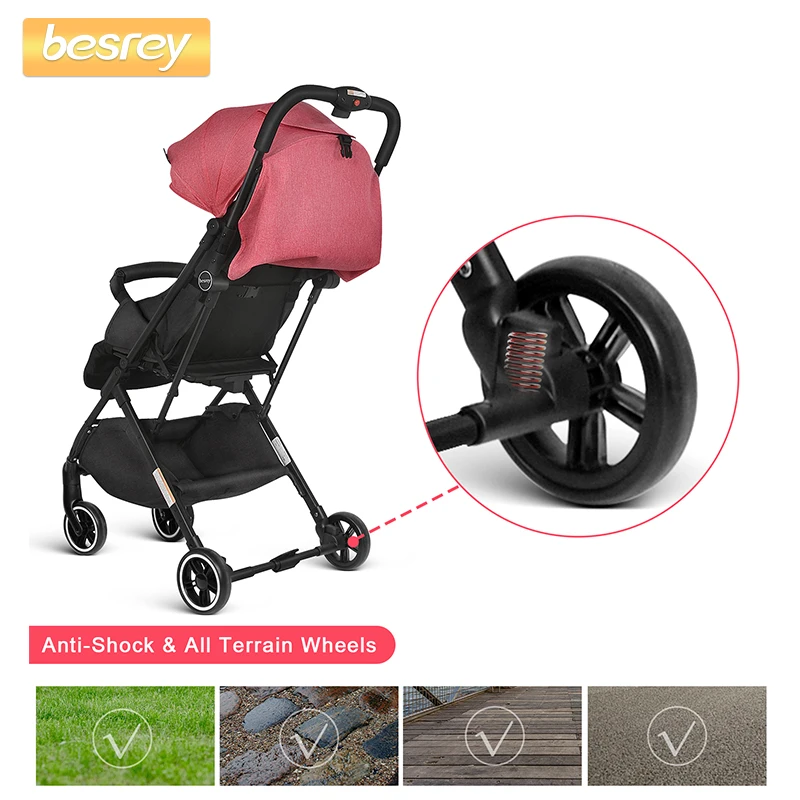 Besrey легкая коляска для новорожденных, коляска на четырех колесах, коляска для путешествий, детская складная Коляска