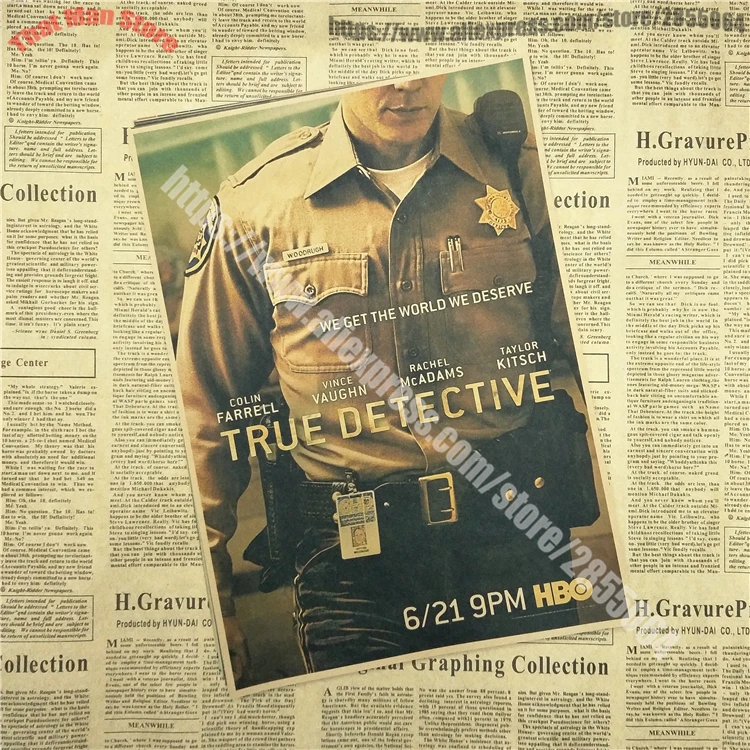 Настоящий детективный плакат МакКонахи Вуди Харрисон Метью кафе КТВ ресторан отель бар гостиная Ретро плакат 30x21 см - Цвет: Прозрачный
