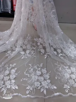 

off white Sequins fabric diy heavy bead lace fabric , deluxe 3d flower fabric, heavy embroidered flower fabric