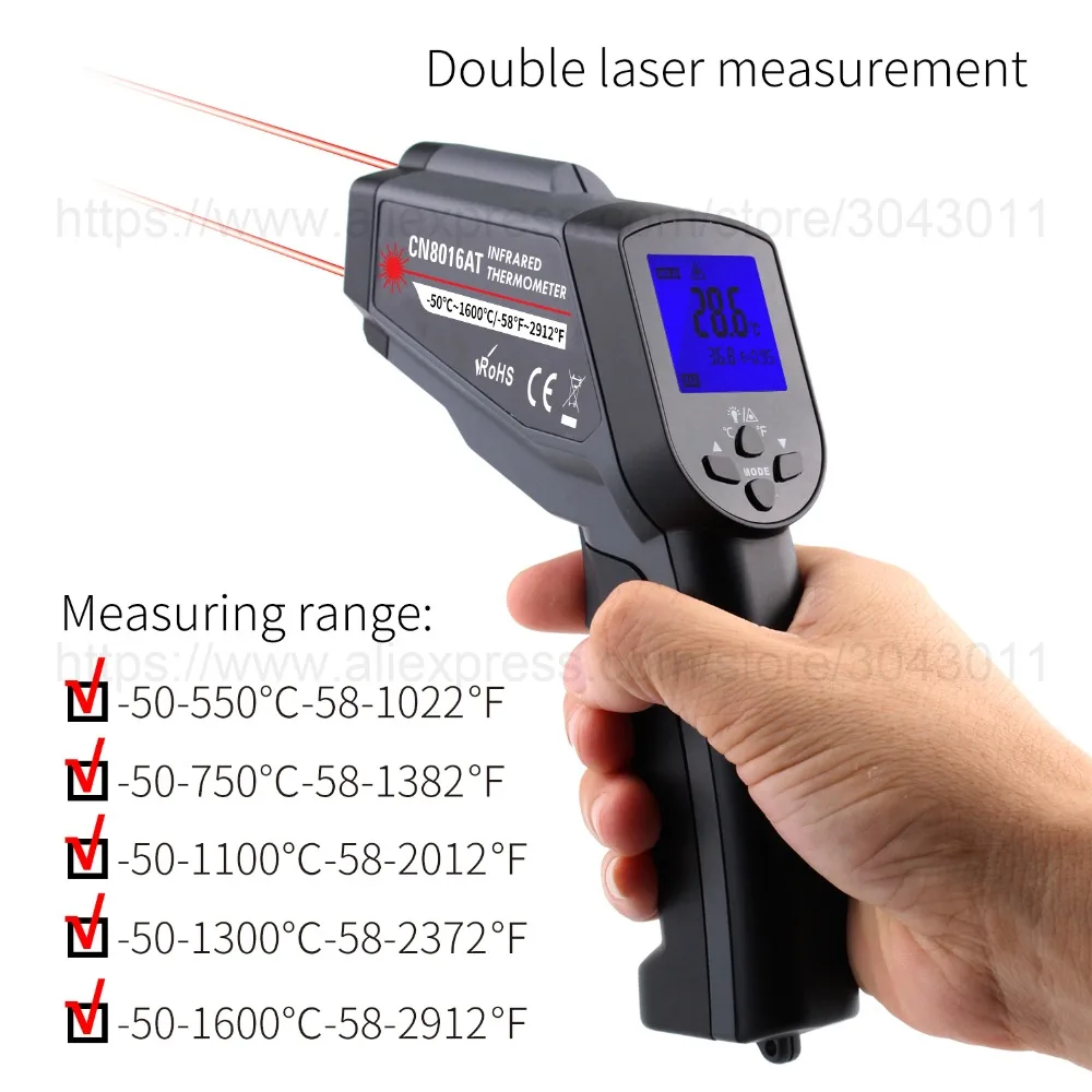 Двойной лазерный инфракрасный термометр-50-550/750/1100/1300/1600 градусов при высоких пирометр ИК Бесконтактный инфракрасный термометр Температура тестер